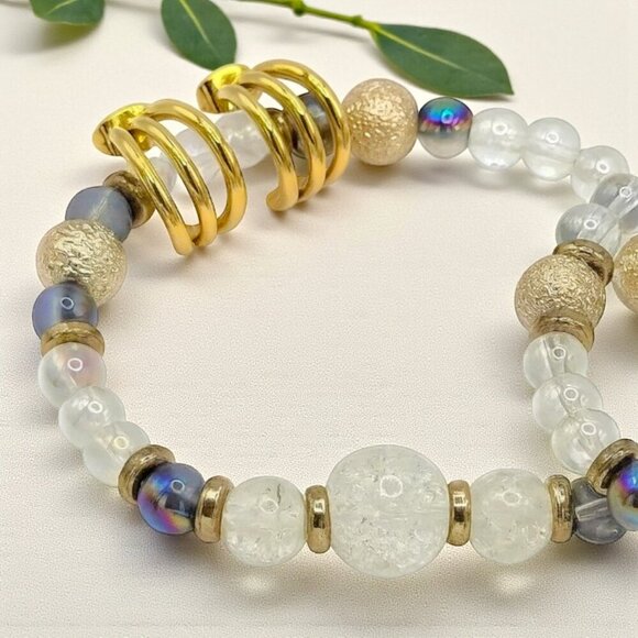 ๐๏ธHandmade Crystal Beaded Bracelet Set & 18K Gold Plated C-Hoop Earrings Summer - Picture 11 of 13